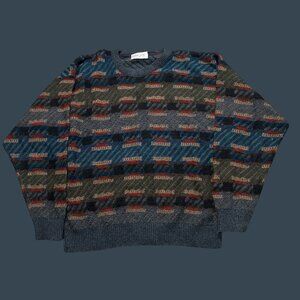 Vintage Jantzen XL Multicolor Patterned Sweater Mens Knit Pullover Cotton Made I